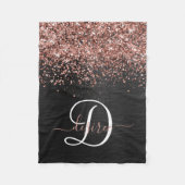 Custom Rose Gold Glitzer Black Sparkone Monogram Fleecedecke (Vorderseite)