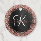 Custom Rose Gold Glitzer Black Sparkone Monogram Geschenkanhänger (Rückseite)