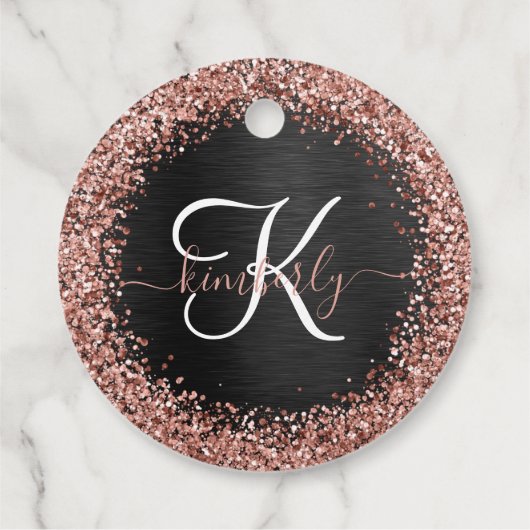 Custom Rose Gold Glitzer Black Sparkone Monogram Geschenkanhänger (Rückseite)
