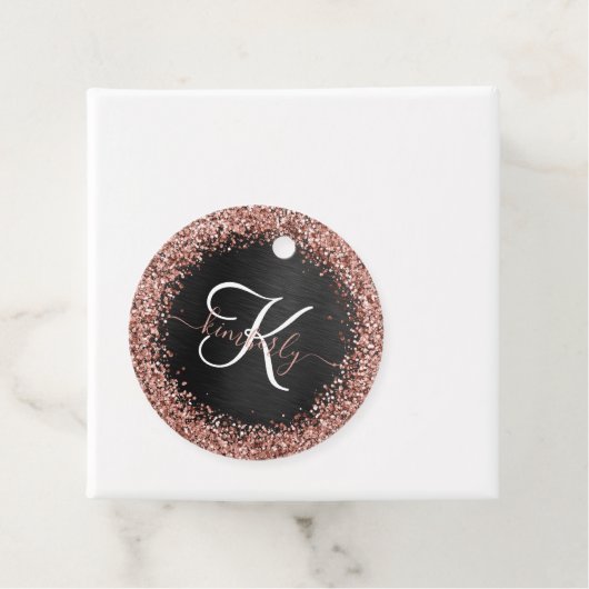 Custom Rose Gold Glitzer Black Sparkone Monogram Geschenkanhänger (Beispiel)