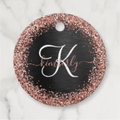 Custom Rose Gold Glitzer Black Sparkone Monogram Geschenkanhänger (Vorderseite)