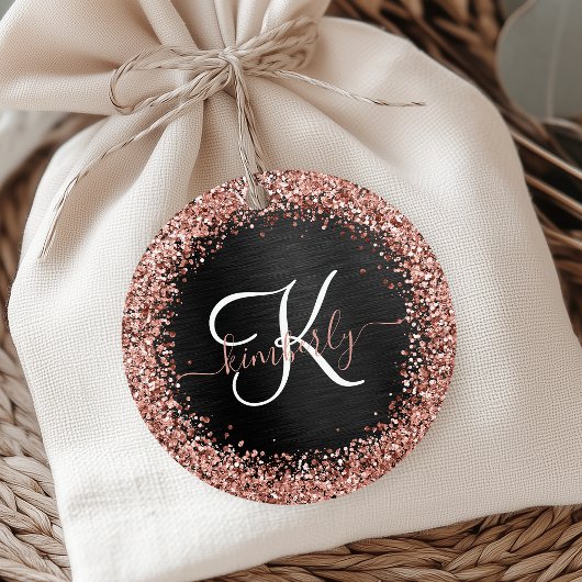 Custom Rose Gold Glitzer Black Sparkone Monogram Geschenkanhänger