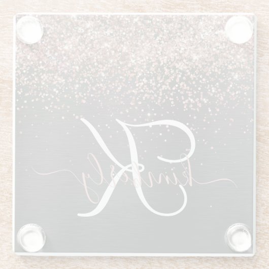 Custom Rose Gold Glitzer Black Sparkone Monogram Glasuntersetzer (Rückseite)