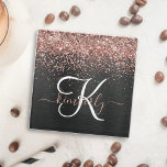 Custom Rose Gold Glitzer Black Sparkone Monogram Glasuntersetzer<br><div class="desc">Dieses trendige,  elegante Untersetzer-Design mit hübschem vergoldeten Glitzer aus Rose auf schwarz gebürstetem metallischem Hintergrund ist einfach zu personalisieren.</div>