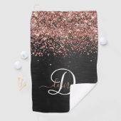 Custom Rose Gold Glitzer Black Sparkone Monogram Golfhandtuch (Insitu)