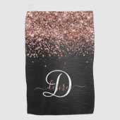 Custom Rose Gold Glitzer Black Sparkone Monogram Golfhandtuch (Vorderseite)