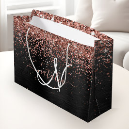 Custom Rose Gold Glitzer Black Sparkone Monogram Große Geschenktüte