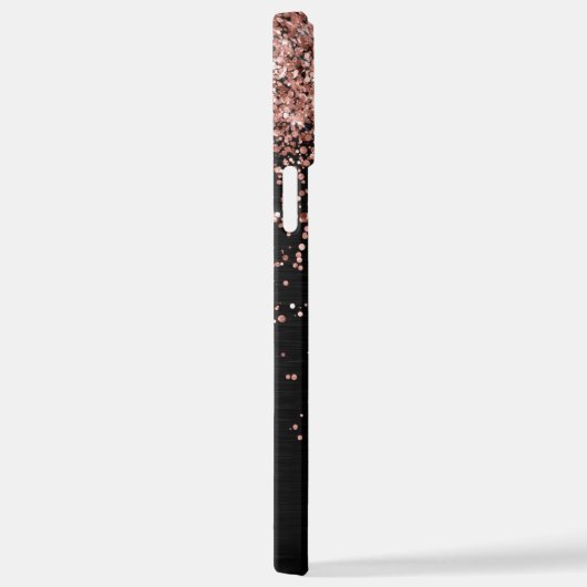 Custom Rose Gold Glitzer Black Sparkone Monogram iPhone Hülle (Rechte Seite)