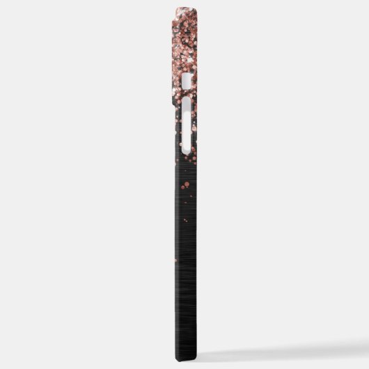 Custom Rose Gold Glitzer Black Sparkone Monogram iPhone Hülle (Linke Seite)