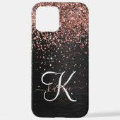 Custom Rose Gold Glitzer Black Sparkone Monogram iPhone Hülle (Rückseite)