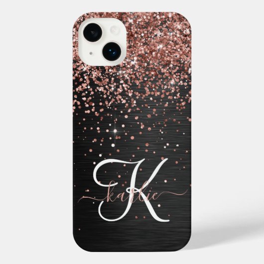 Custom Rose Gold Glitzer Black Sparkone Monogram iPhone Hülle (Rückseite)