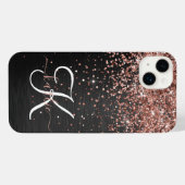 Custom Rose Gold Glitzer Black Sparkone Monogram iPhone Hülle (Rückseite (Horizontal))