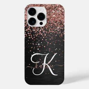 Custom Rose Gold Glitzer Black Sparkone Monogram iPhone 14 Pro Max Hülle