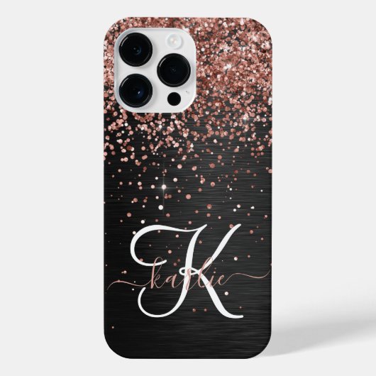 Custom Rose Gold Glitzer Black Sparkone Monogram iPhone Hülle (Rückseite)