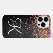 Custom Rose Gold Glitzer Black Sparkone Monogram iPhone Hülle (Rückseite (Horizontal))