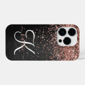 Custom Rose Gold Glitzer Black Sparkone Monogram iPhone Hülle (Rückseite (Horizontal))