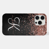 Custom Rose Gold Glitzer Black Sparkone Monogram iPhone Hülle (Rückseite (Horizontal))