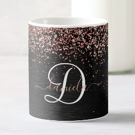 Custom Rose Gold Glitzer Black Sparkone Monogram Kaffeetasse