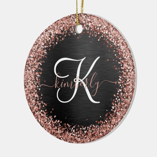 Custom Rose Gold Glitzer Black Sparkone Monogram Keramik Ornament (Links)