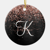 Custom Rose Gold Glitzer Black Sparkone Monogram Keramik Ornament (Vorne)
