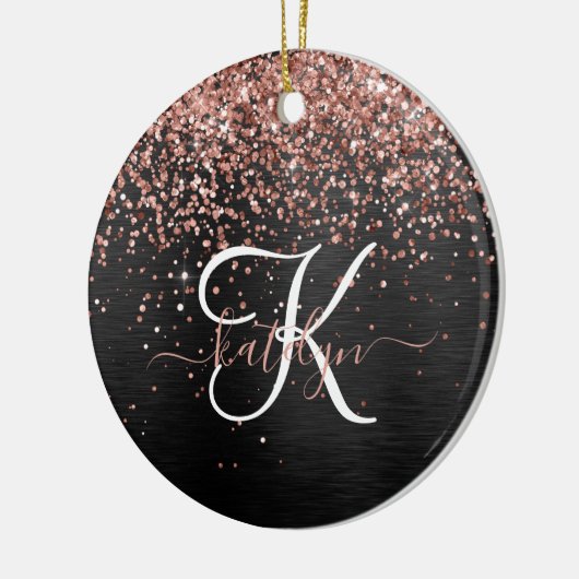 Custom Rose Gold Glitzer Black Sparkone Monogram Keramik Ornament (Links)