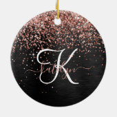 Custom Rose Gold Glitzer Black Sparkone Monogram Keramik Ornament (Hinten)