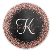 Custom Rose Gold Glitzer Black Sparkone Monogram Keramikknauf (Vorderseite)