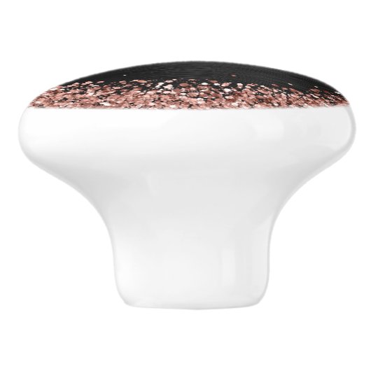 Custom Rose Gold Glitzer Black Sparkone Monogram Keramikknauf (Seitenansicht)