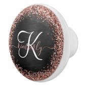 Custom Rose Gold Glitzer Black Sparkone Monogram Keramikknauf (Rechts)