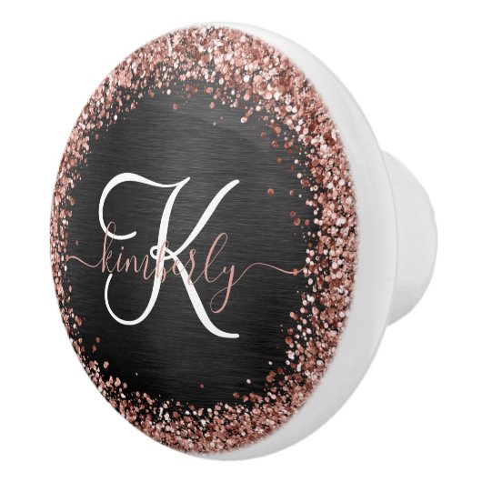 Custom Rose Gold Glitzer Black Sparkone Monogram Keramikknauf (Rechts)