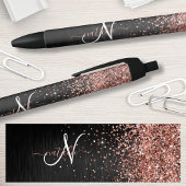 Custom Rose Gold Glitzer Black Sparkone Monogram Kugelschreiber
