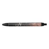 Custom Rose Gold Glitzer Black Sparkone Monogram Kugelschreiber (Vorderseite)