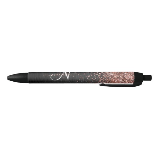 Custom Rose Gold Glitzer Black Sparkone Monogram Kugelschreiber (Unterseite)