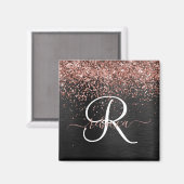 Custom Rose Gold Glitzer Black Sparkone Monogram Magnet (Vorderseite/Rückseite)
