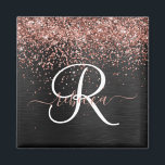Custom Rose Gold Glitzer Black Sparkone Monogram Magnet<br><div class="desc">Dieses trendige,  elegante Magnetdesign mit hübschem vergoldeten Glitzer aus Rose auf schwarz gebürstetem metallischem Hintergrund ist einfach zu personalisieren.</div>