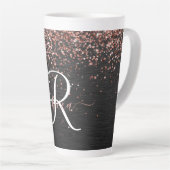 Custom Rose Gold Glitzer Black Sparkone Monogram Milchtasse (Rechte Ecke)