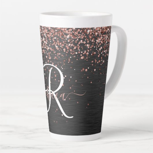 Custom Rose Gold Glitzer Black Sparkone Monogram Milchtasse (Rechte Ecke)
