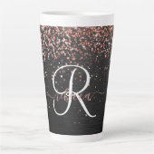 Custom Rose Gold Glitzer Black Sparkone Monogram Milchtasse (Vorderseite)