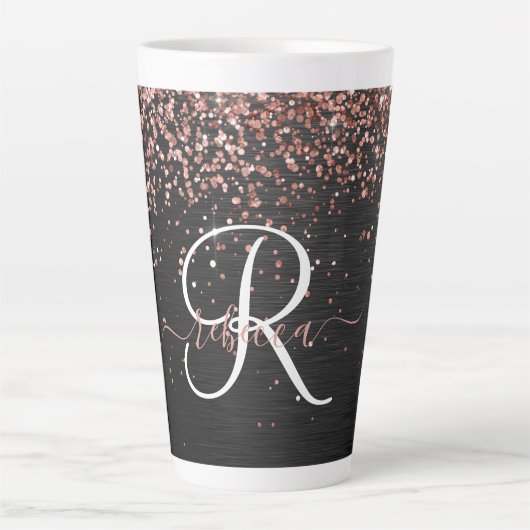 Custom Rose Gold Glitzer Black Sparkone Monogram Milchtasse (Vorderseite)