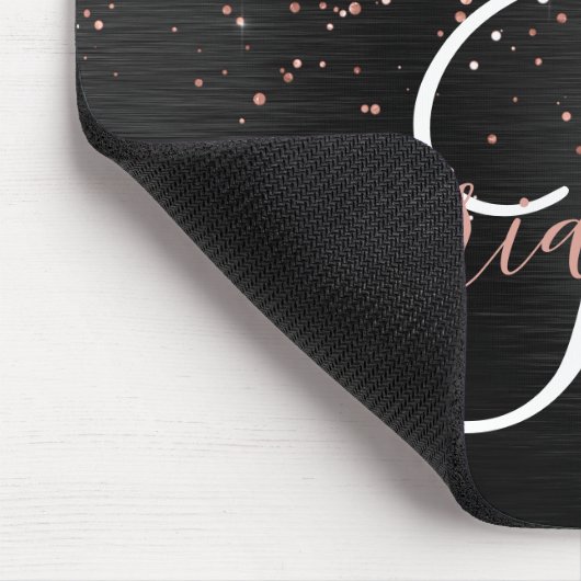 Custom Rose Gold Glitzer Black Sparkone Monogram Mousepad (Ecke)