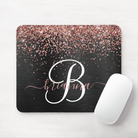 Custom Rose Gold Glitzer Black Sparkone Monogram Mousepad (Mit Mouse)