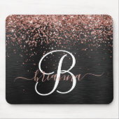 Custom Rose Gold Glitzer Black Sparkone Monogram Mousepad (Vorne)