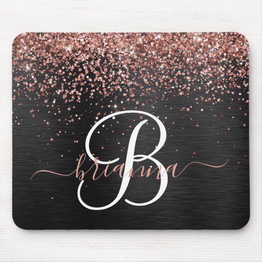 Custom Rose Gold Glitzer Black Sparkone Monogram Mousepad (Vorne)