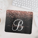 Custom Rose Gold Glitzer Black Sparkone Monogram Mousepad<br><div class="desc">Dieses angesagte,  elegante Mauspad-Design mit hübschem,  vergoldeten Glitzer aus der Rose auf schwarz gebürstetem metallischem Hintergrund ist einfach zu personalisieren.</div>