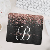 Custom Rose Gold Glitzer Black Sparkone Monogram Mousepad