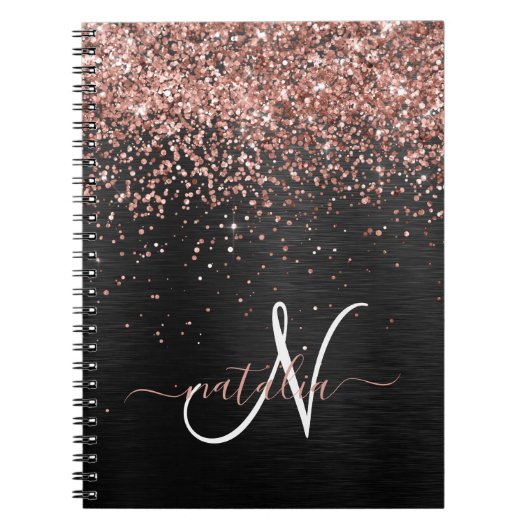 Custom Rose Gold Glitzer Black Sparkone Monogram Notizblock (Vorderseite)
