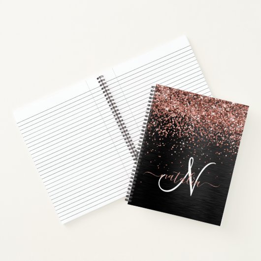 Custom Rose Gold Glitzer Black Sparkone Monogram Notizblock (Innenseite)