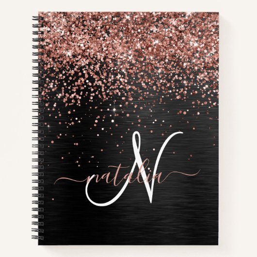 Custom Rose Gold Glitzer Black Sparkone Monogram Notizblock (Vorderseite)