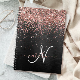 Custom Rose Gold Glitzer Black Sparkone Monogram Notizblock