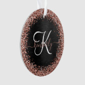 Custom Rose Gold Glitzer Black Sparkone Monogram Ornament (Vorderseite)